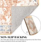 MUJOO 6'x9' Area Rugs for Living Room Washable Rugs Large Boho Carpet for Bedroom Dining Room Neutral Vintage Farmhouse Abstract Non Slip Soft Low-Pile Floral Flowers Orange