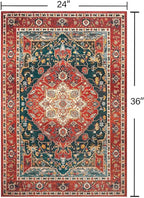 YJ.GWL Area Rug 2x3 Floral Vintage Rugs, Indoor Entrance Door Mat Small Washable Rugs, Non Slip Carpet for Living Room Entryway Kitchen, Orange-Red