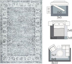 jinchan Fiora 6x9 Area Rug for Living Room Washable Soft Throw Rug Ultra-Thin Stain Resistant Non-Slip Distressed Vintage Floral Large Carpet for Bedroom Dining Room Home Office Nursery(6x9ft, Grey)