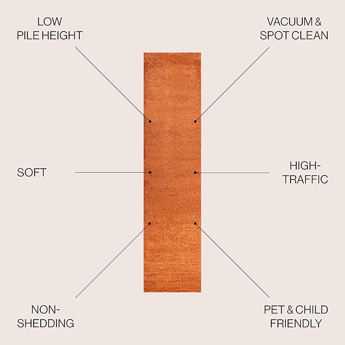 JONATHAN Y Haze Solid Low-Pile Orange Runner Rug 2x14, Coastal,Bohemian,Minimalist,Classic, Easy-Cleaning for Living Room,Bedroom,Kitchen,Pet Friendly,Non-Shedding (SEU100M-214)
