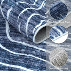 LIVEBOX Machine Washable Modern Abstract 6x9 Area Rug, Non Slip Large Bedroom Living Room Nursery Girl Rug Minimalist Wave Striped Neutral Boys Rug, Carpet for Dining Room Playroom(Navy Blue,6'x9')