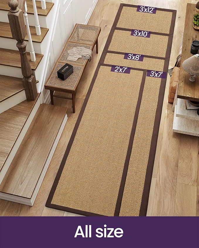 DEXI Hallway Runner Rug 3x7 Jute, Woven Braided Sisal Runner Non Slip, Entryway Farmhouse Runner Carpet for Indoor Luandry Hall Backdoor Bedroom, Natural/Brown