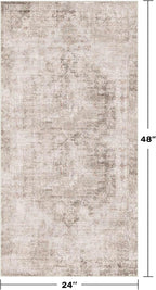 Light Brown 2x4 Runner Rug for Entryway Indoor, Kitchen Floor Waterproof, Bathroom, Powder Room, Washable Non Slip Low Pile Stain & Fade Resistant, Modern Eclectic Tan Décor