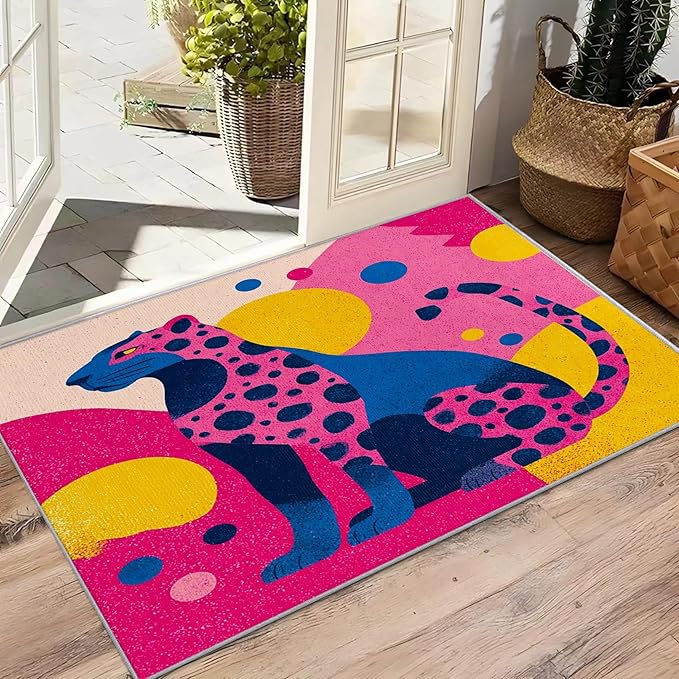 6x9 Rug Washable - Leopard Rug for Bedroom, Colorful Abstract Geometric Animal Pop Art Non Slip Low Pile Area Rugs for Living Room, Leopard Carpets Home Decor & Gifts
