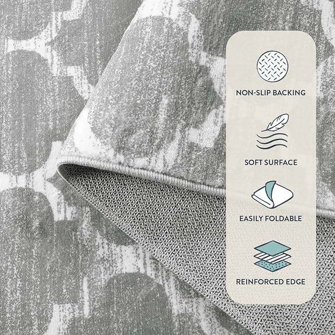 Lahome Moroccan Kitchen Rug - 2x3 Washable Entryway Rug Door Mat Indoor Entrance Non-Slip Small Throw Area Rugs Front Door Rugs Indoor for Bedroom Living Room Entry Bath Laundry Decor (Gray)