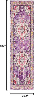 SAFAVIEH Monaco Collection Runner Rug - 2'2" x 10', Violet & Fuchsia, Boho Chic Medallion Distressed Design, Non-Shedding & Easy Care, Ideal for High Traffic Areas in Living Room, Bedroom (MNC243P)