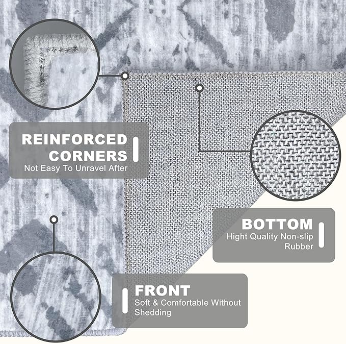 KILOCOCO Boho Entryway Rug 2x3 Printed Small Area Rug Indoor Door Mat Machine Washable Kitchen Rugs Super Soft Non Slip Throw Rugs for Bedroom Entrance Geometric Laundry Room, Gray/White