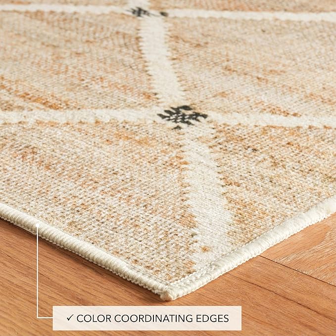 Dash and Albert Kali Machine Washable Area Rug - Runner - 2.5' x 8' Natural - Diamond Accent Rug - Anti-Slip Backing, Lightweight, Machine Washable, High Traffic Areas Kitchen, Mudroom, Laundry Room
