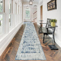 Morebes Vintage Hallway Runners 12 Ft Non Slip, Washable Blue Hall Runner Rugs, Super Soft Distressed Extra Long Floor Carpet for Kitchen Entryway Living Room Dining Farmhouse