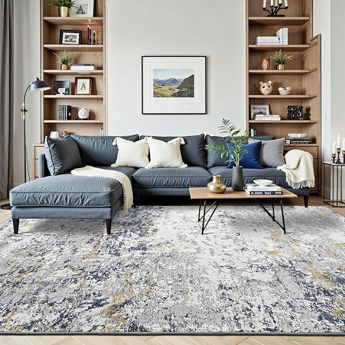 Toneed Abstract Area Rug Modern Washable Rug Soft Non Slip Rug Low Pile for Bedroom Living Room Dining Room Blue 4x6 Feet