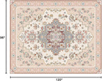 Phantoscope Washable Area Rug 8'x10' Non-Slip, Vintage Boho Rugs for Living Room, Bedroom, Dining Room, Persian Floral Medallion Pattern, Low-Pile Foldable Floor Carpet, Ivory Rose/Fall Bloom