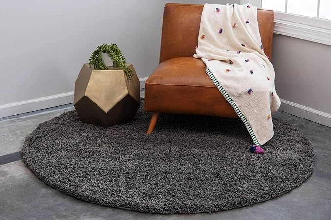 Unique Loom Solid Shag Collection Area Rug (8' Round Graphite Gray)