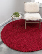 Unique Loom Solid Shag Collection Area Rug (5' 3" Round, Cherry Red)