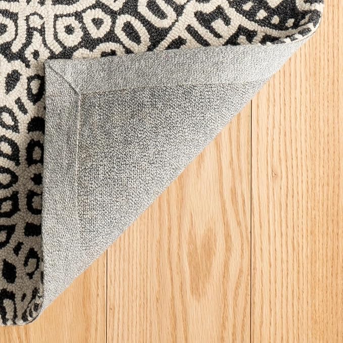 Dash & Albert Temple Charcoal Hand Micro Hooked Wool Rug, 8.5 X 11.5 Feet, Grey Geometric Pattern