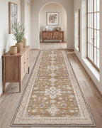 DEXI Hallway Runner Rug 3x7, Distressed Non Slip Runners Carpet, Boho Vintage Soft Thin Indoor Rug, Stain Resistant Washable Entry Mat for Entryway Kitchen Laundry Room Living Room, Light Brown