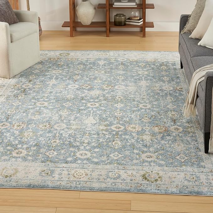 Nourison Home Astra Machine Washable Teal Beige 6'7" x 9' Area Rug Easy Clean, Non Shedding, Bed Room, Living Room, Dining Room, Kitchen (7' x 9')