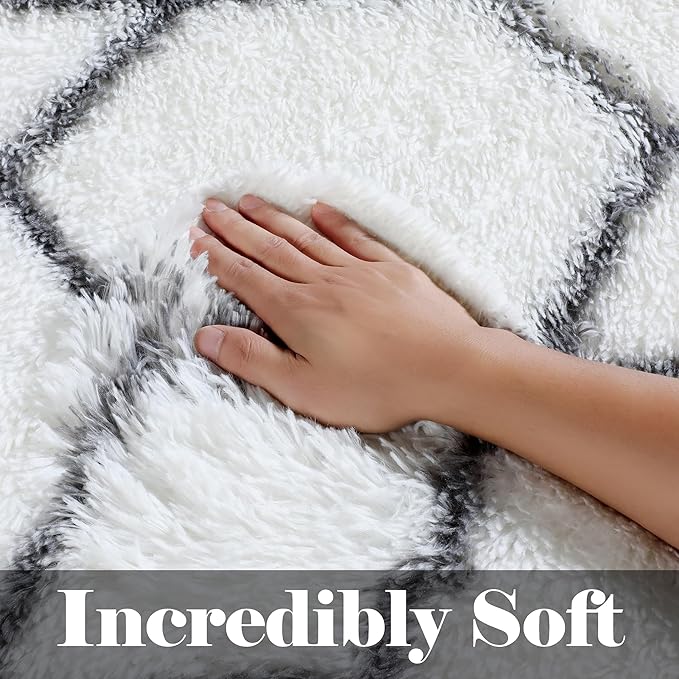ONASAR 8x10 Area Rugs for Living Room, Washable Fluffy White and Grey Rug for Bedroom, Geometric Moroccan Indoor Shaggy Boho Soft Plush Floor Carpet for Kids Teen Nursery Dorm Home Decor Aesthetic