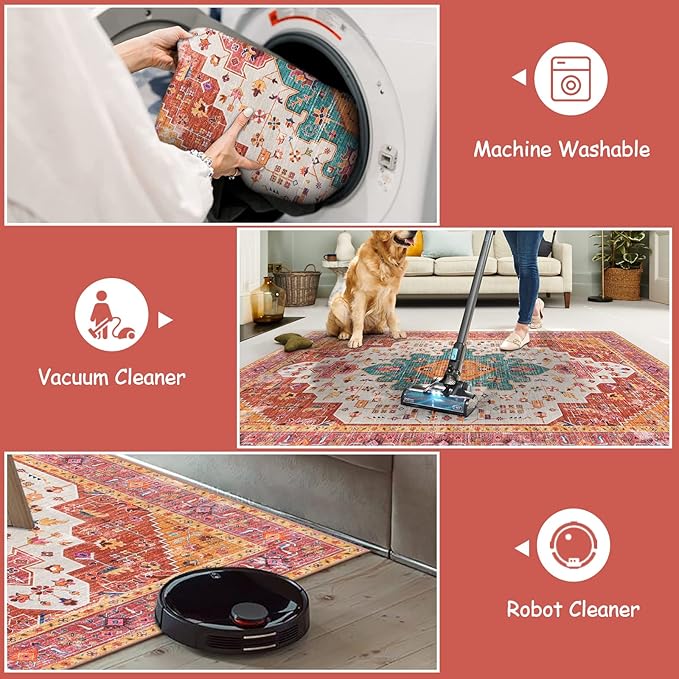 Moynesa Ultra-Thin Washable Pink Area Rug - 2x3 Small Pink Washable Bedroom Rug Entry Mat, Vintage Non-Slip Non-Shedding Low Pile Indoor Throw Carpet for Laundry Living Room Hardwood Floors Kitchen