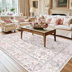 Lahome Boho Bedroom Rugs 8x10 Non Slip, Washable Pink Rugs for Bedroom Girls Ultra-Thin,Vintage Large Carpet for Living Room Dining Room Nursery Room Dorm Classroom (Pink, 8' x 10')