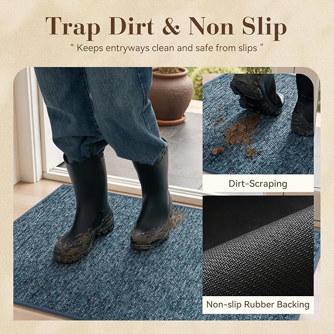 MontVoo Door Mat Indoor Entrance Doormat, Absorbent Durable Rubber Non Slip Front Door Mat for Inside Entry Entryway Dirt Trapper Welcome Mat, Navy Blue 24''x36''