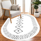 Simple Black and White Geometric Texture Bordered Area Rug 7x9 for Living Room Bedroom Dining Room Soft Washable Anti Slip Floor Mats Doormat Modern Minimalist Large Carpet Cozy Indoor Oval Rugs