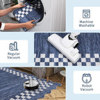GarveeHome Hallway Runner Rug 2x6 Non Slip Scalloped Washable Rug for Kitchen Entry Stain Resistant Modern Border Throw Floor Carpet Long Runner Mat for Bathroom Living Room Bedside, Blue