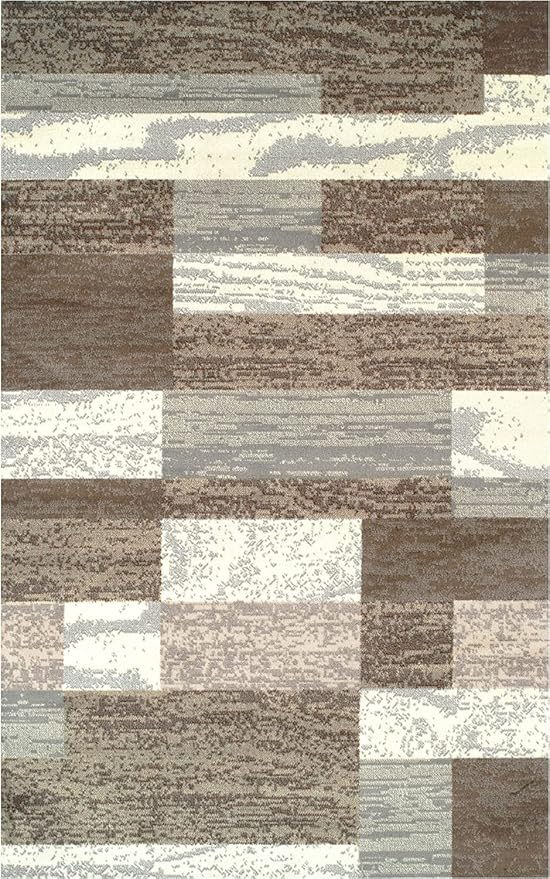 Superior Indoor Area Rug, Jute Backed, Modern Geometric Patchwork Floor Decor for Bedroom, Office, Living Room, Entryway, Hardwood Floors, Rockwood Collection, 8' x 10', Light Blue-Ivory