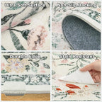 8x10 Area Rugs for Living Room: Floral Washable Rug Vintage Large Soft Boho Non-Slip Carpet Indoor Stain Resistant Low Pile Carpets for Bedroom Dining Room Farmhouse Nursery Home Office Green Beige