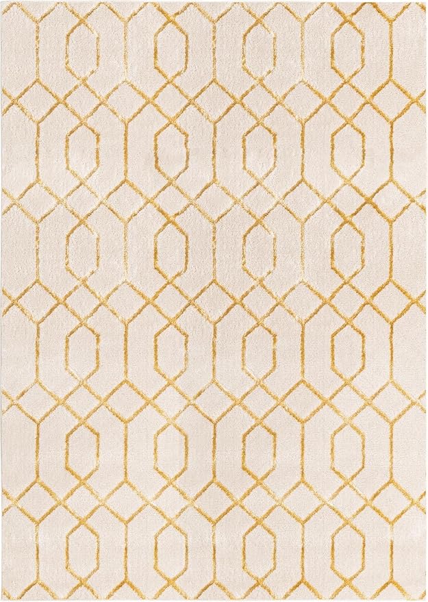 Unique Loom Marilyn Monroe Glam Collection Area Rug - Trellis (7' 1" x 10' Rectangle, White Gold/ Gold)