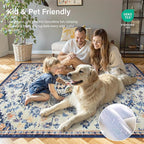 Lahome Large Area Rug 5x7 Washable Bohemian Rug for Bedroom Living Room, Medallion Non Slip Non Shedding Low Pile Printed Accent Indoor Floor Carpet for Dining Room Office Playroom, Blue Purple/Multi