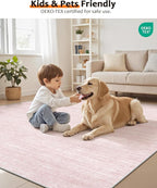 Art&Tuft Washable Rugs 8x10, Area Rugs for Living Room - Non Slip and Stain Resistant Soft Thin Low Pile 8x10 Rug for Bedroom, Dining Room, Kitchen, Office, Lightpink