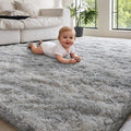 4x6 Area Rugs for Living Room Bedroom, Soft Fluffy Shaggy Bedside Rug, Indoor Floor Carpet for Kids Playroom, Dorms, Nursery Rooms, Home Decor (Tie-Dyed Light Grey 4'x6')