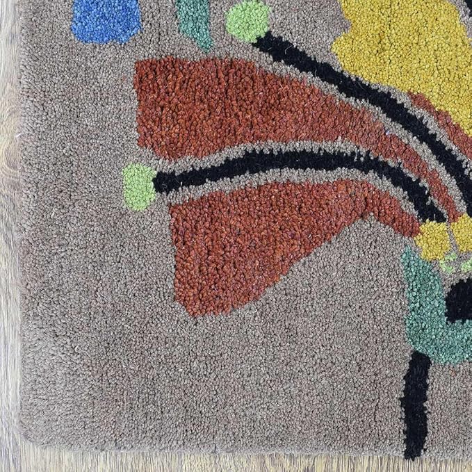 Hand Tufted Wool ECO-Friendly Area Rugs - 2'6''x10', Runner Shape, Camel, Floral Modern Design, High Pile Thick Handmade Anti Skid Area Rugs for Living Room, Bed Room (K00219)