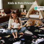 5x7 Area Rugs Living Room Rug: Vintage Washable Rug Floral Soft Carpet Indoor Floor Non-Slip Boho Stain Resistant Large Carpets for Bedroom Kids Nursery Dining Room Farmhouse Home Office Black/C01