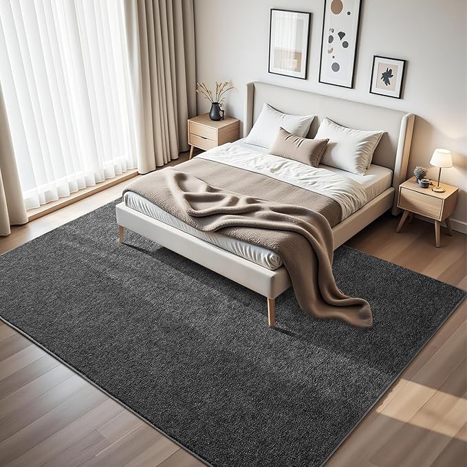 HQAYW 5x7 Area Rugs for Living Room Bedroom, Modern Thickened Memory Foam Soft Rug, Indoor Low Pile Minimalist Washable Non Slip Carpets for Kids Girls Boys Nursery Dorm Home Decor, Dark Grey