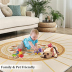 Boho Sun Area Rugs 5x7ft, Minimalist Line Rugs for Living Room, Geometric Solar Floor Rug Sturdy and Non-Shedding for Bedroom Hardwood Floors Teen Room