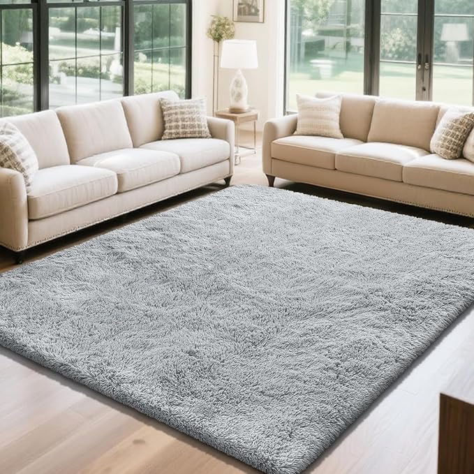 Fluffy Rug Shaggy Area Rug, Grey 6x9 Area Rugs for Living Room, Large Shag Area Rugs for Bedroom Kids Room Home Decor, Upgrade Anti-Skid Rectangular Fuzzy Rugs