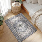 PURRUGS Vintage Farmhouse Boho Throw Rug 2x3 ft, Non-Slip Machine Washable Rug, Accent Oriental Area Rug for Entryway, Kitchen, Bedroom, Living Room and Dining Room, Periwinkle Gray/Soft Ivory