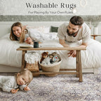 Phantoscope Washable Area Rug 9'x12' Non-Slip, Vintage Neutral Rugs for Living Room, Bedroom, Dining Room, Distressed Boho Floral Medallion Pattern, Low-Pile Foldable Floor Carpet, Light Brown