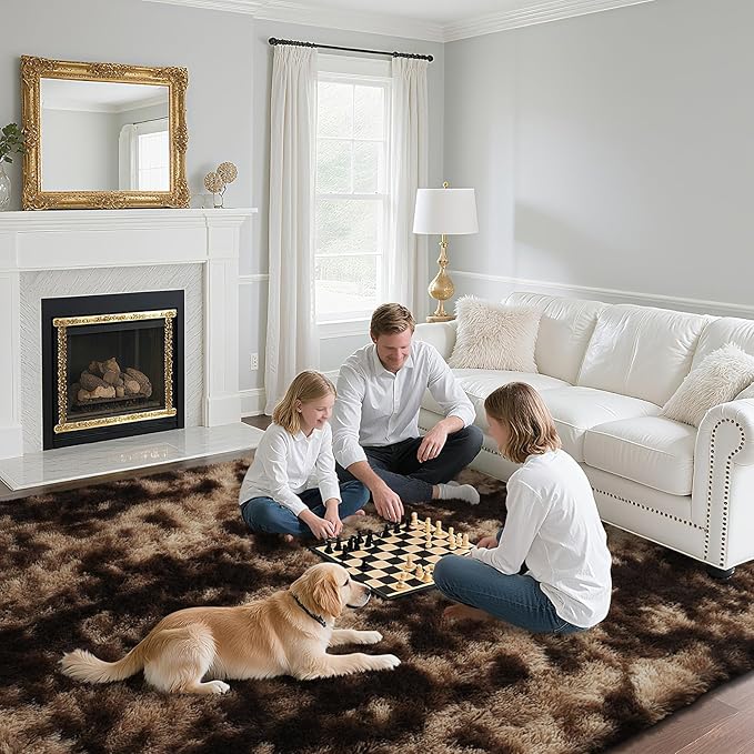 Fluffy Rug Shaggy Area Rug, Mottling Brown 3x5 Area Rugs for Bedroom, Small Bedside Rug, Soft Fluffy Shaggy Entryway Throw Rugs for Living Room Bedroom Kids Room Home Decor