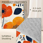 Boho Orange Flowers Autumn Carpet for Living Room, 5x7 Non-Slip Washable Low Pile Abstract Design Rug, Space Saving Area Rug for Bedroom, Dining Room