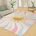 Boho Sun Runner Rugs 3x6ft, Minimalist Sunburst Bedside Rug, Abstraction Deco Laundry Rug with Non Slip Backing for Bedroom Kitchen Sink Front Door Entryway Indoor