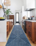 GLN Rugs Contemporary Collection - Machine Washable Area Rug, Contemporary Washable, Non Slip, Low Pile Chenille Rug, Living Room, Bedroom, Kitchen Rug (2'6" x 7' Lines Blue)