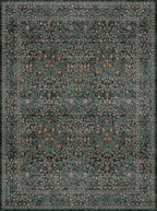 Dark Green Washable Entry Rug, 3x4 Rugs for Entryway Kitchen Bathroom Door Mat Indoor Entrance, Non Slip Rubber Backing, Stain & Fade Resistant, Vintage Floral Design