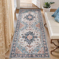 Tangsoo 2x5 Washable Runner Rug for Hallways, Non Slip Vintage Runner Rug, Soft Low Pile Long Print Distressed Blue/Orange for Kitchen Bedroom Entryway Bathroom Living Room