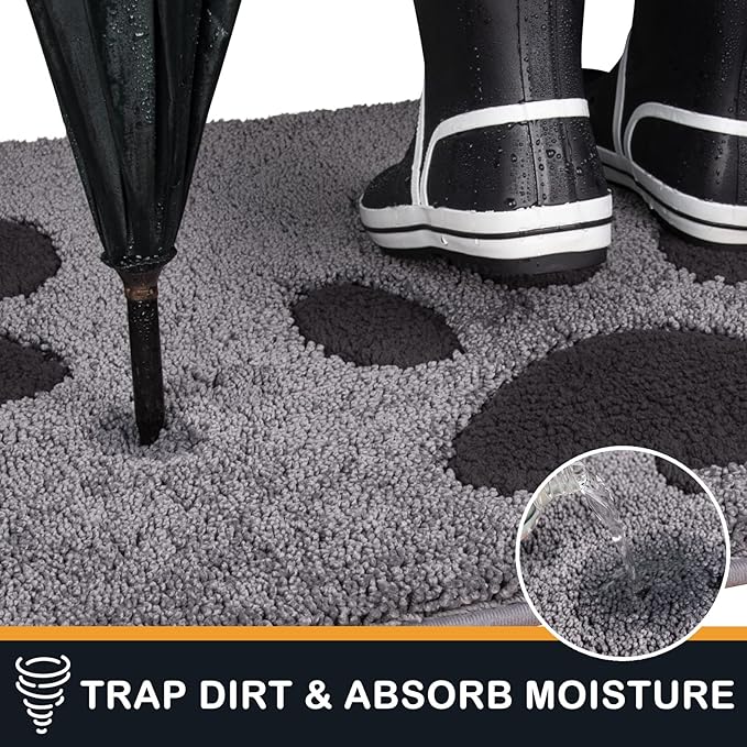 PURRUGS Dirt Trapping Door Mat 20" x 31.5", Non-Skid/Slip Machine Washable Microfiber Entryway Rug, Dog Doormat, Super Absorbent Welcome Mat for Muddy Wet Shoes and Paws, Grey