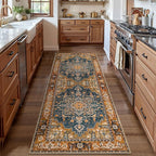 Tangsoo 2x6 Washable Runner Rug for Hallways, Non Slip Vintage Runner Rugs, Soft Low Pile Long Rug Runner, Print Distressed for Kitchen Bedroom Entryway Bathroom Living Room Indigo Ochre