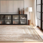Phantoscope Washable Area Rug 5'x7' Non-Slip, Modern Neutral Boho Rugs for Living Room, Bedroom, Dining Room, Distressed Geometric Rectangle Pattern, Low-Pile Foldable Floor Carpet, Neutral Beige/Rust