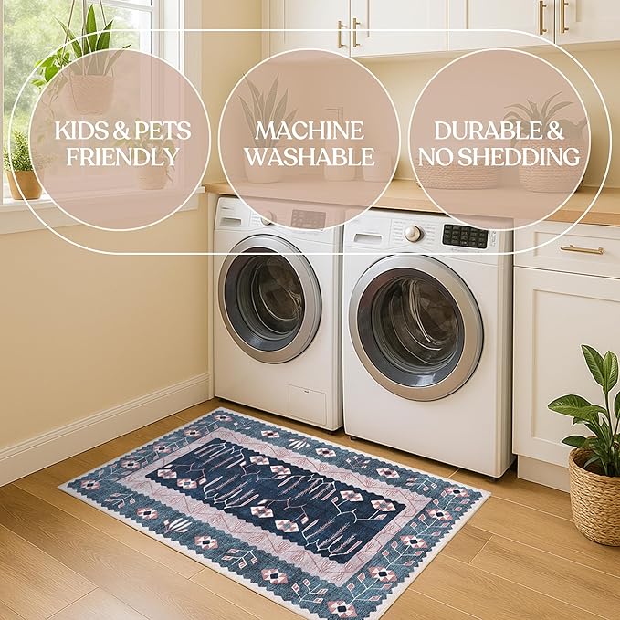 Washable Area Rug. Modern Farmhouse. Vintage. Turkish. Bohemian. Distressed. Oriental. Traditional. Rugs for Living Room. Dining. Bedroom. Office. Entryway. Foyer. (862CN, 9' x 12')
