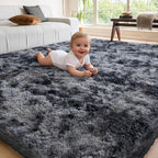 5x7 Area Rugs for Living Room Bedroom, Soft Fluffy Shaggy Bedside Rug, Indoor Floor Carpet for Kids Playroom, Dorms, Nursery Rooms, Home Decor (Tie-Dyed Dark Grey 5'x7')